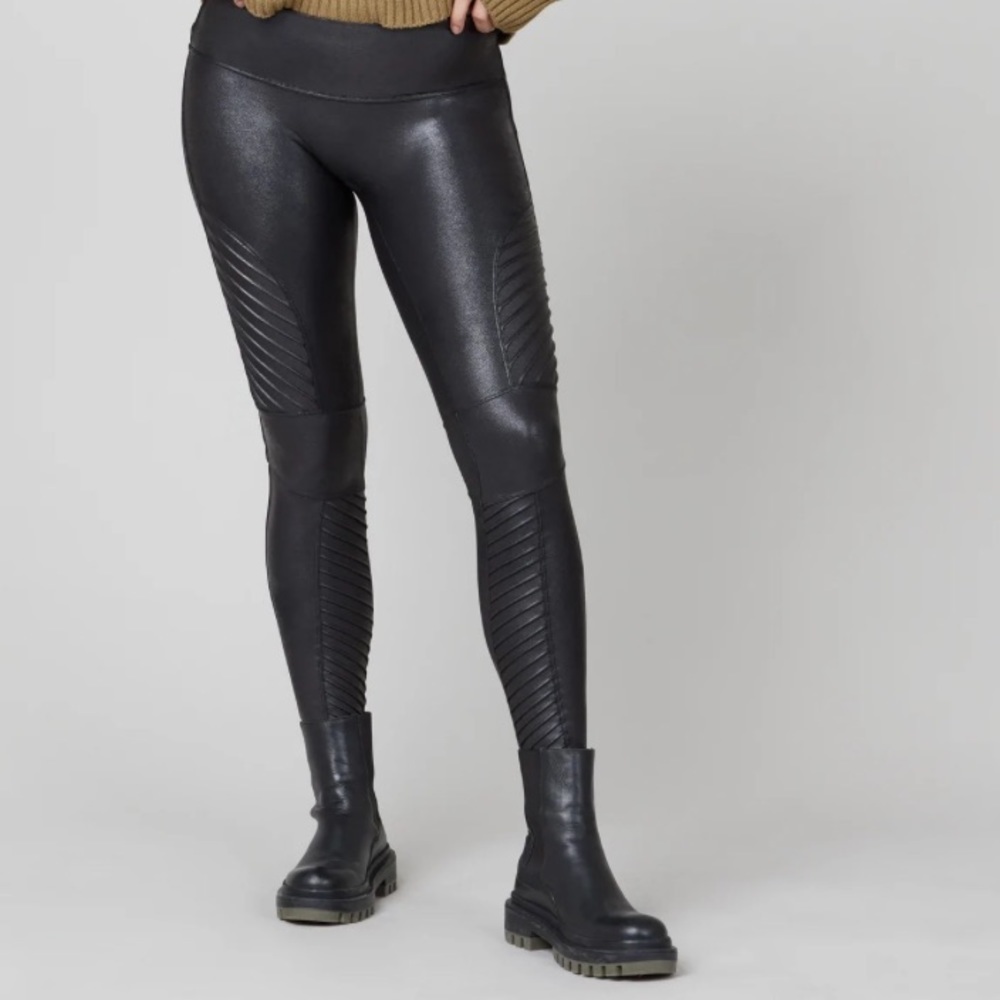 Spanx black Faux Leather Moto Leggings size Medium M